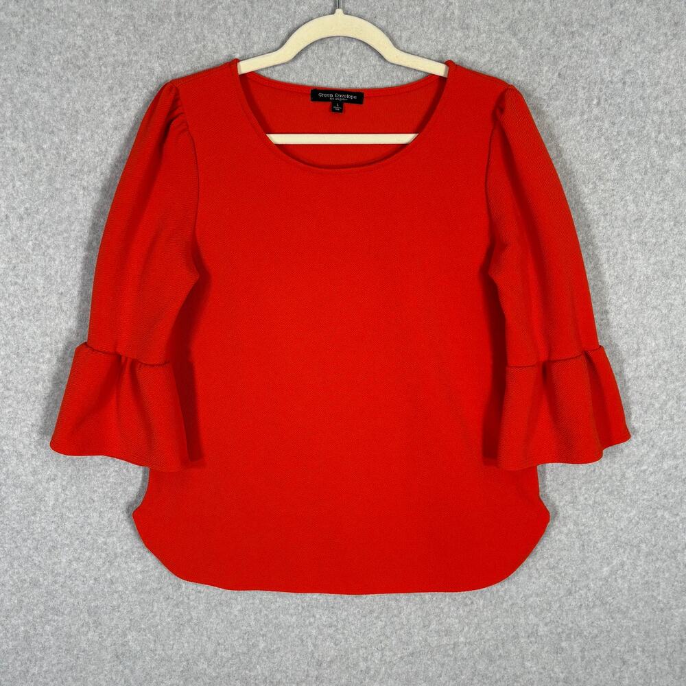 Green‎ Envelope Blouse Large Orange Textured Academia Twee Royal Career Church